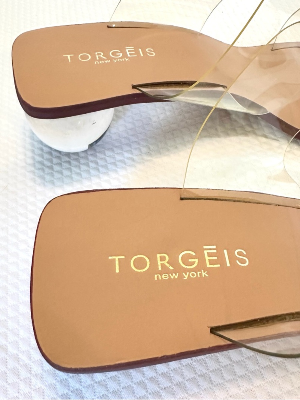 Torgeis NY “Chantal” Clear Straps & Ball Heel 2.5 inches NWOT fits like 10 wide - Picture 7 of 8